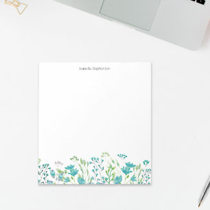 Bloc-note Jolie bordure florale bleue aquarelle personnalisé