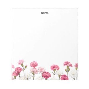 Bloc-note Jolie carnation rose et blanche florale personnali