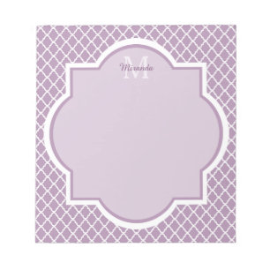 Bloc-note Jolie Lavande Purple Quatrefoil Nom Monogrammé