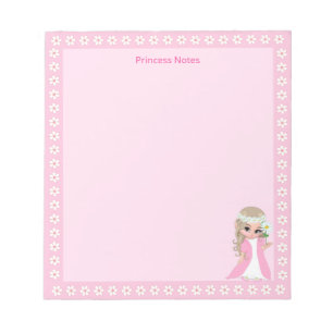 Bloc-note Jolie princesse fée sur simple rose clair
