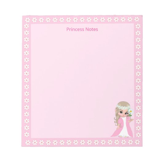 Bloc-note Jolie princesse fée sur simple rose clair (Devant)
