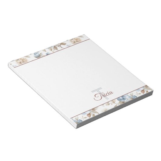 Bloc-note Jolies Fleurs Bleues Crème Beige Marron (Incliné)