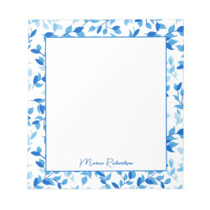 Bloc-note Jolies fleurs bleues moderne personnalisé