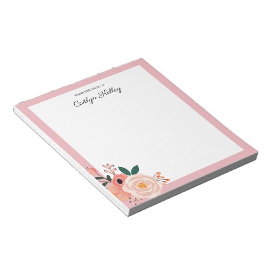 Bloc-note Jolies fleurs, rose du bureau de personnalisation (Incliné)