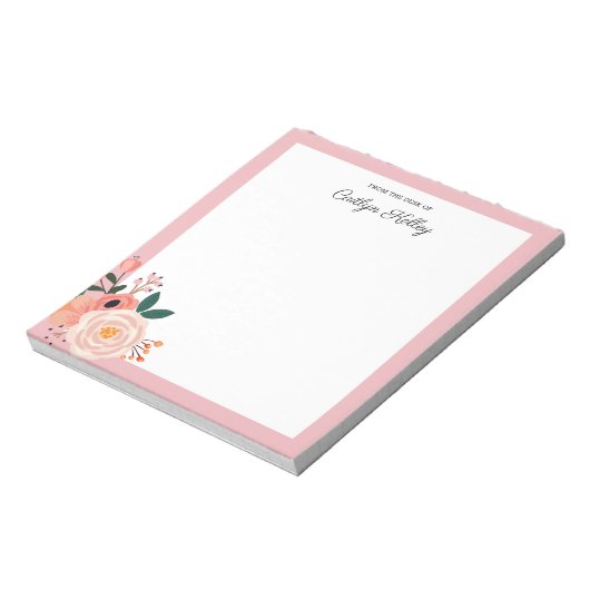 Bloc-note Jolies fleurs, rose du bureau de personnalisation (Tourné)