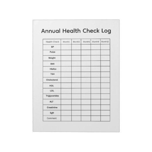 Bloc-note Journal de contrôle de santé annuel (Tourné)