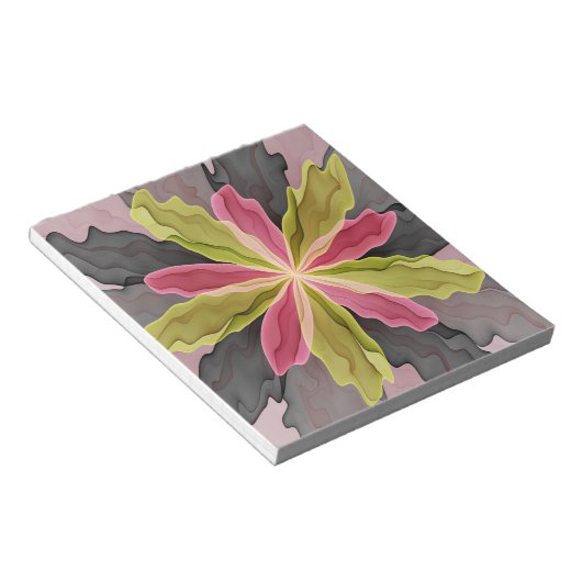 Bloc-note Joy, Vert rose Anthracite Imaginaire Fleur Fractal (Incliné)