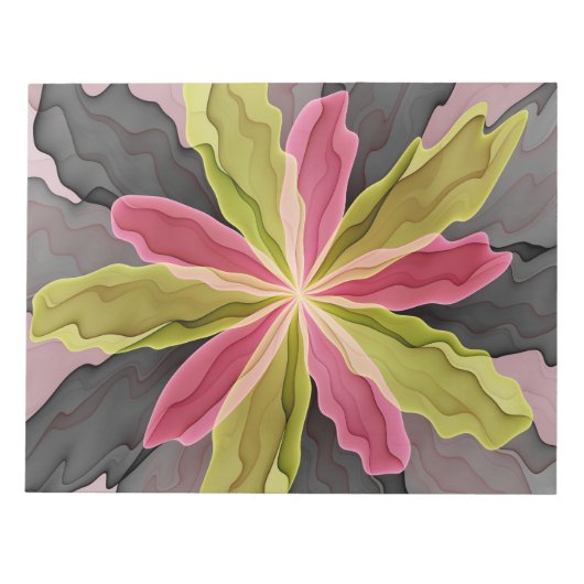 Bloc-note Joy, Vert rose Anthracite Imaginaire Fleur Fractal (Devant)