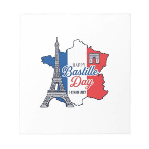 Bloc-note Joyeux 14 juillet France Carte Tour Eiffel Vector_
