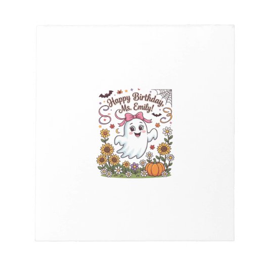 Bloc-note Joyeux Anniversaire Mlle Emily Halloween Fantôme C (Devant)