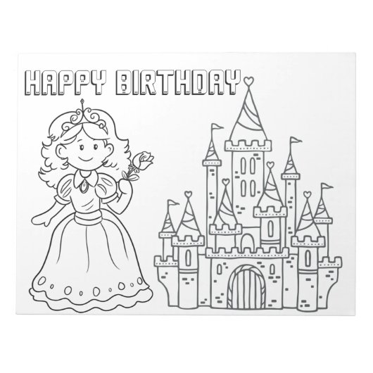 Bloc-note Joyeux Anniversaire Princesse Coloriage (Devant)