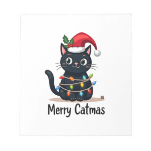 Bloc-note Joyeux Catmas Chat Noir Lumière de Noël Xmas Famil