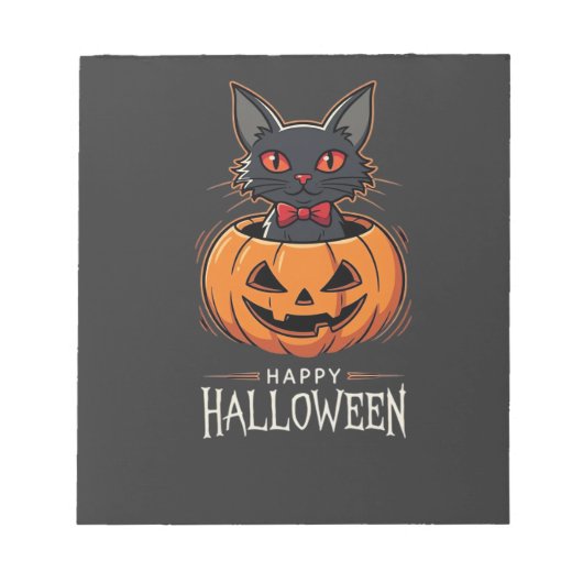 Bloc-note Joyeux Halloween Chat Noir Design de citrouille_1 (Devant)
