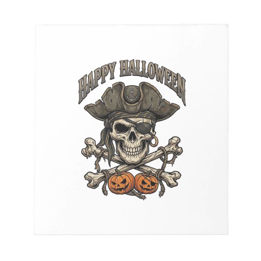 Bloc-note Joyeux Halloween Crâne de Pirate Os Croisés Citrou (Devant)