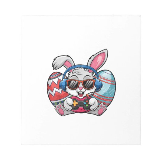 Bloc-note Joyeux jour de Pâques Lapin mignon jouant au jeu v (Devant)