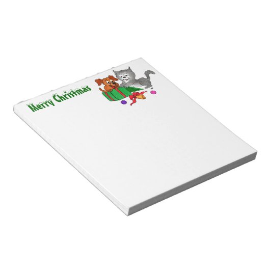 Bloc-note Joyeux Noël avec chat et chiot (Incliné)