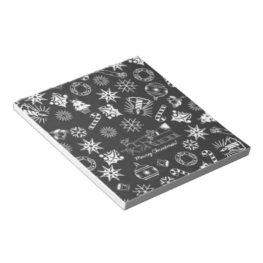 Bloc-note Joyeux Noël Père Noël Symboles, noir et blanc (Incliné)