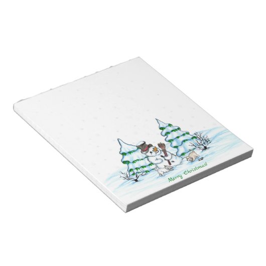 Bloc-note Joyeux Noël ! Snowman avec chat et chiot (Incliné)