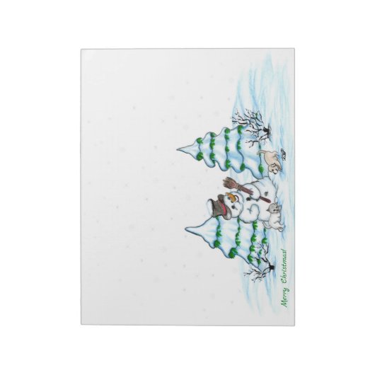 Bloc-note Joyeux Noël ! Snowman avec chat et chiot (Tourné)