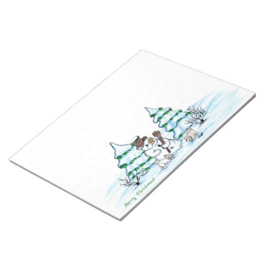 Bloc-note Joyeux Noël ! Snowman avec chat et chiot (Incliné)