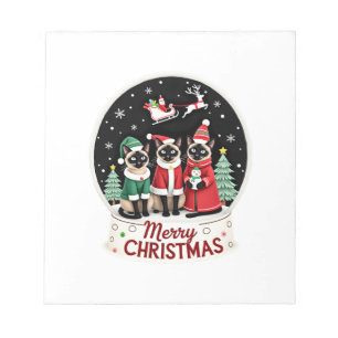 Bloc-note Joyeux Noël Trois Santa Elfe Renne Chats Siamois C