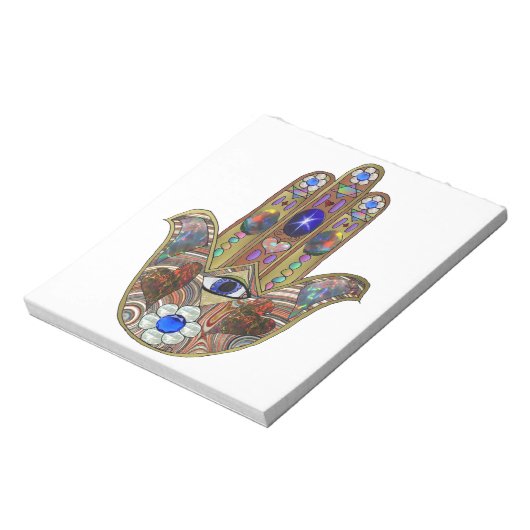 Bloc-note Judaica Hamsa Coeurs Fleurs Opal Art Imprimer (Tourné)