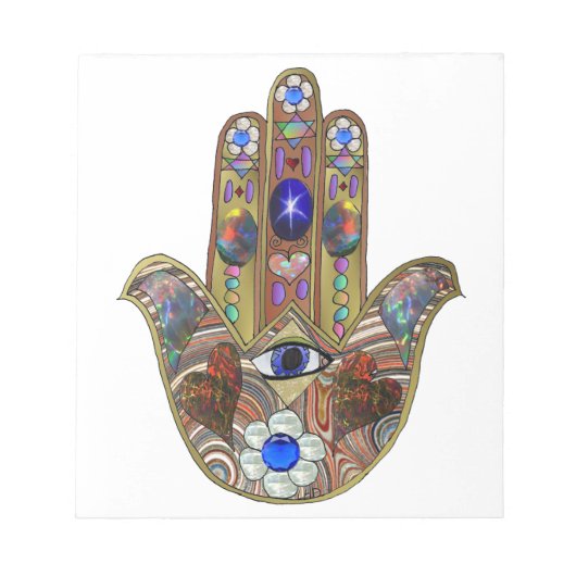 Bloc-note Judaica Hamsa Coeurs Fleurs Opal Art Imprimer (Devant)
