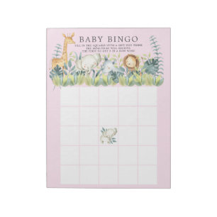 Bloc-note Jungle Animaux Filles Baby shower Bingo Jeu