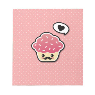 Bloc-note Kawaii Pink Cupcake with a Mustache