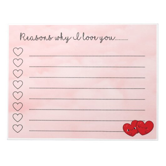 Bloc-note Kawaii raisons je t'aime message mignon (Devant)