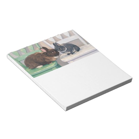 Bloc-note Kawaii Two Bunnies Notepad Cute Rabbit Art (Incliné)