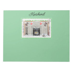 Bloc-note Keeshond Christmas Puppy Dog by Fireplace Painting
