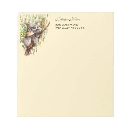 Bloc-note Koala avec bébé peint avec des tons sépia aquarell (Devant)