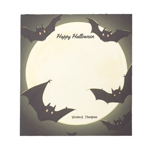 Bloc-note La Lune et les chauves-souris heureux Halloween (Devant)