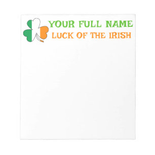 Bloc-note La Saint-Patrick Drapeau Irlande Trèfle Nom Person