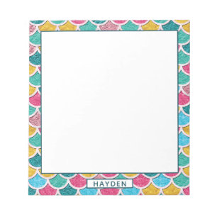 Bloc-note La sirène colorée mignonne mesure le nom de