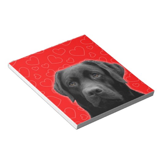 Bloc-note Labrador noir avec Coeurs rouges (Incliné)