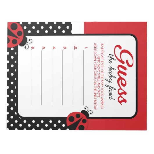 Bloc-note Ladybug Guess The Baby Food Game AnswPack (Devant)