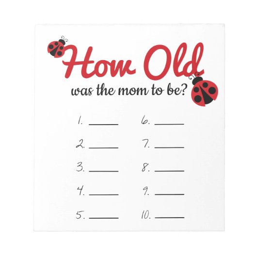 Bloc-note Ladybug Quel Âge Avait La Maman Jeu Feuille De Rép (Devant)