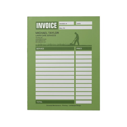 Bloc-note Landscaping Lawn Mowing Business Receipt Invoice (Tourné)