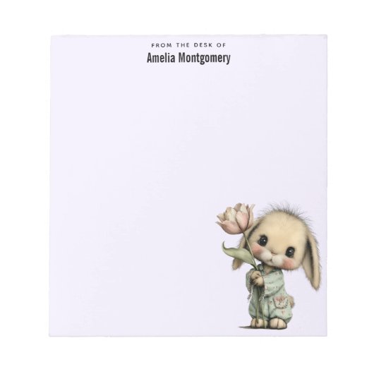 Bloc-note Lapin mignon tenant une Tulipe (Devant)