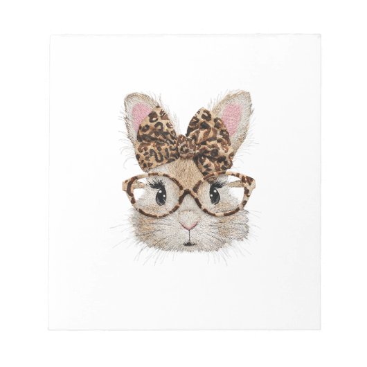Bloc-note Lapin Mignon Visage Léopard Coquette Lunettes (Devant)