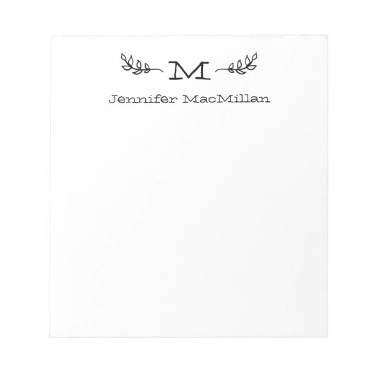 Bloc-note Laurel Premier Monogramme Personnalisé Blanc (Devant)