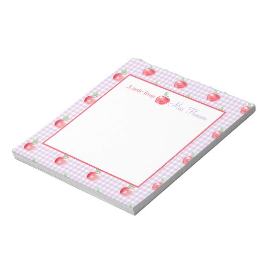 Bloc-note Lavande de pomme personnalisée En vichy enseignant (Tourné)