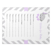 Bloc-note Lavande et baby shower gris d'éléphant - souhaits (Devant)