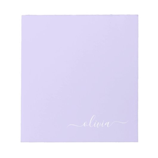 Bloc-note Lavande Purple Script Moderne Fille Monogramme Nom (Devant)