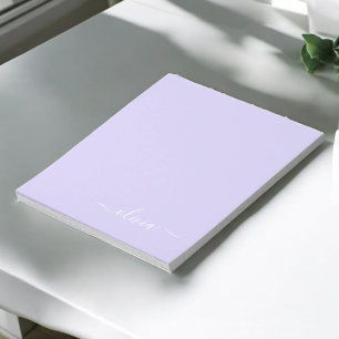 Bloc-note Lavande Purple Script Moderne Fille Monogramme Nom