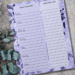 Bloc-note Lavender Floral Repas Planner & liste d'épicerie<br><div class="desc">Bleu et Lavande Floral Planner et liste d'épicerie Bloc-notes pour organiser votre semaine. Ce bloc-notes a un planificateur hebdomadaire sur chaque page, avec des sections alignées pour chaque jour de la semaine et une grande boîte à commandes pour votre liste d'achat. L'aménagement a un arrière - plan floral aquarelle dans...</div>