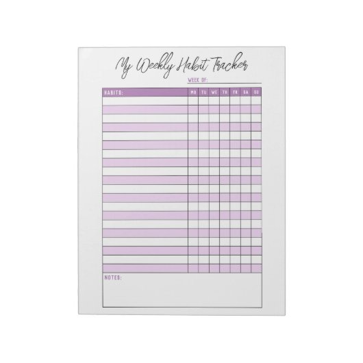 Bloc-note Lavender Purple Weekly Habit Tracker (Tourné)