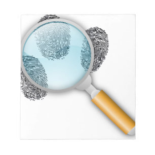 Bloc-note Le doigt révélateur de découverte d'indices rel